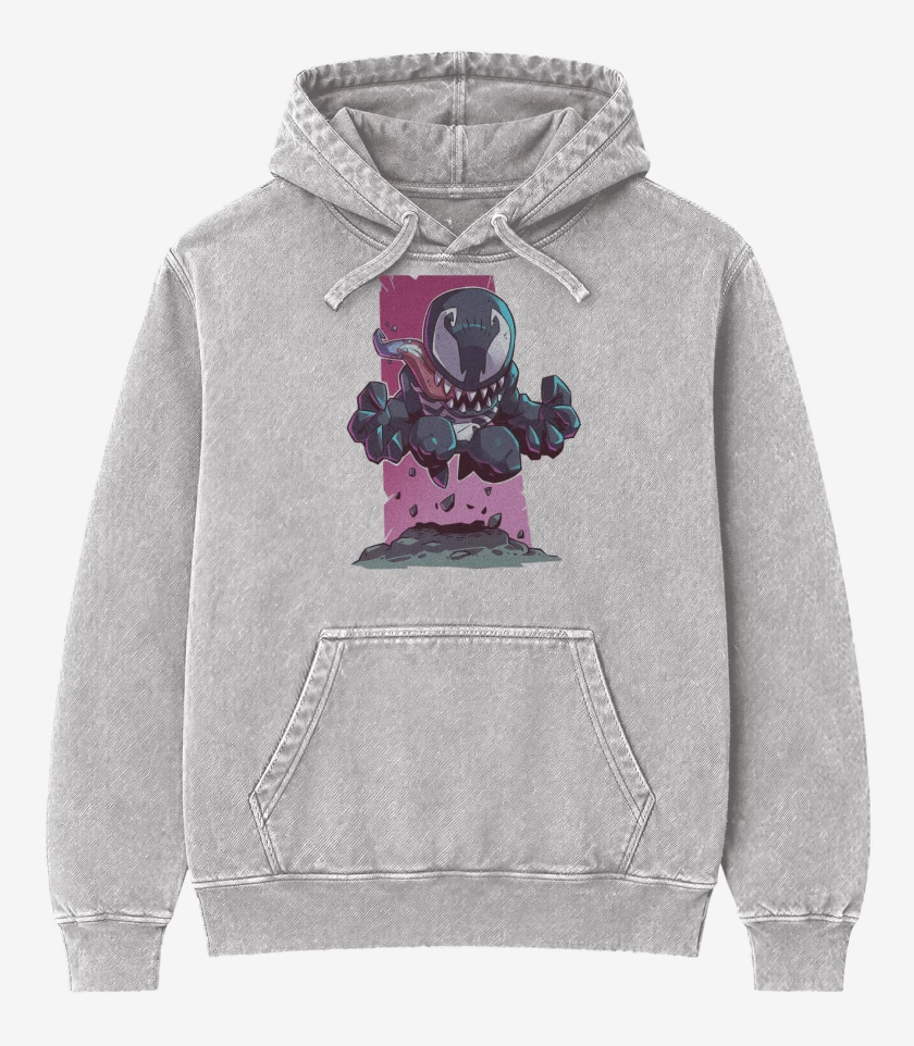Poleron Canguro Acid Wash Gris Melange de Chibi Veneno