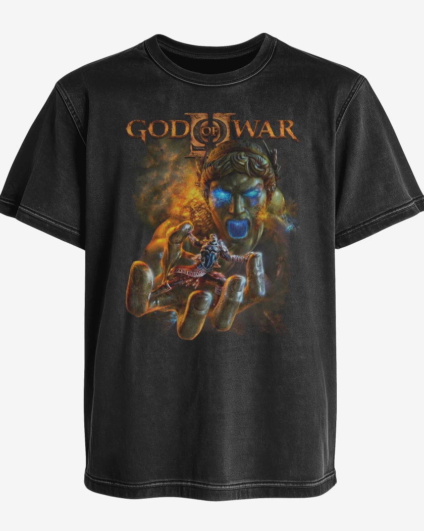 Polera desgastada Negro de God of War II Coloso de Rodas 