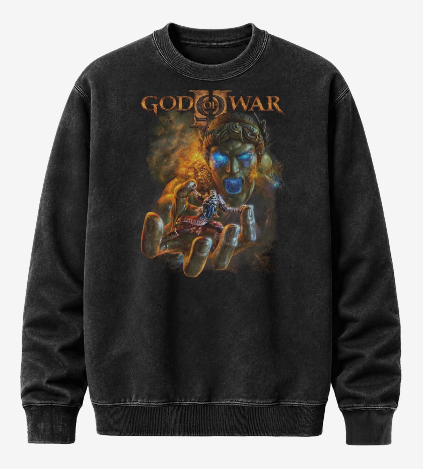 Poleron Polo Acid Wash Negro de God of War II Coloso de Rodas 