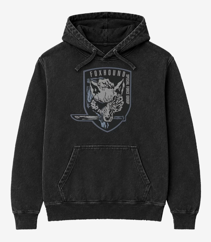Poleron Canguro Acid Wash Negro de Metal Gear Solid Fox Snake