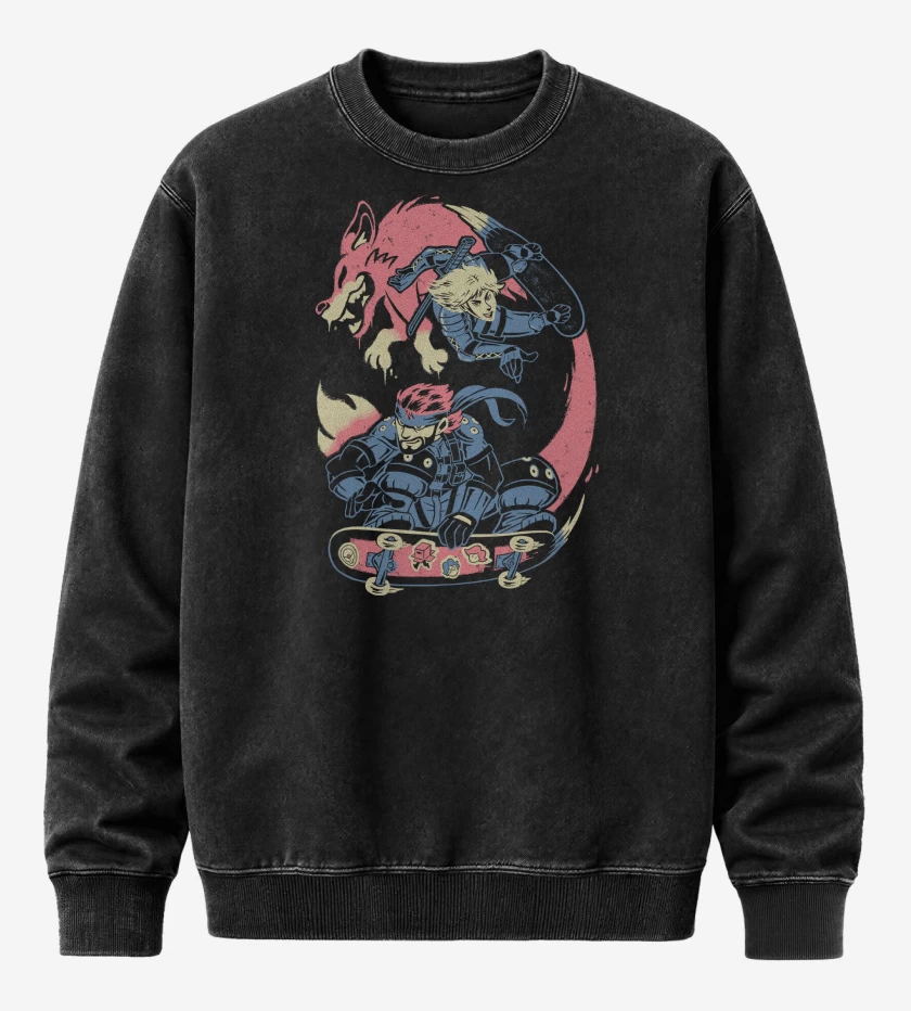 Poleron Polo Acid Wash Negro de Metal Gear Solid Skate