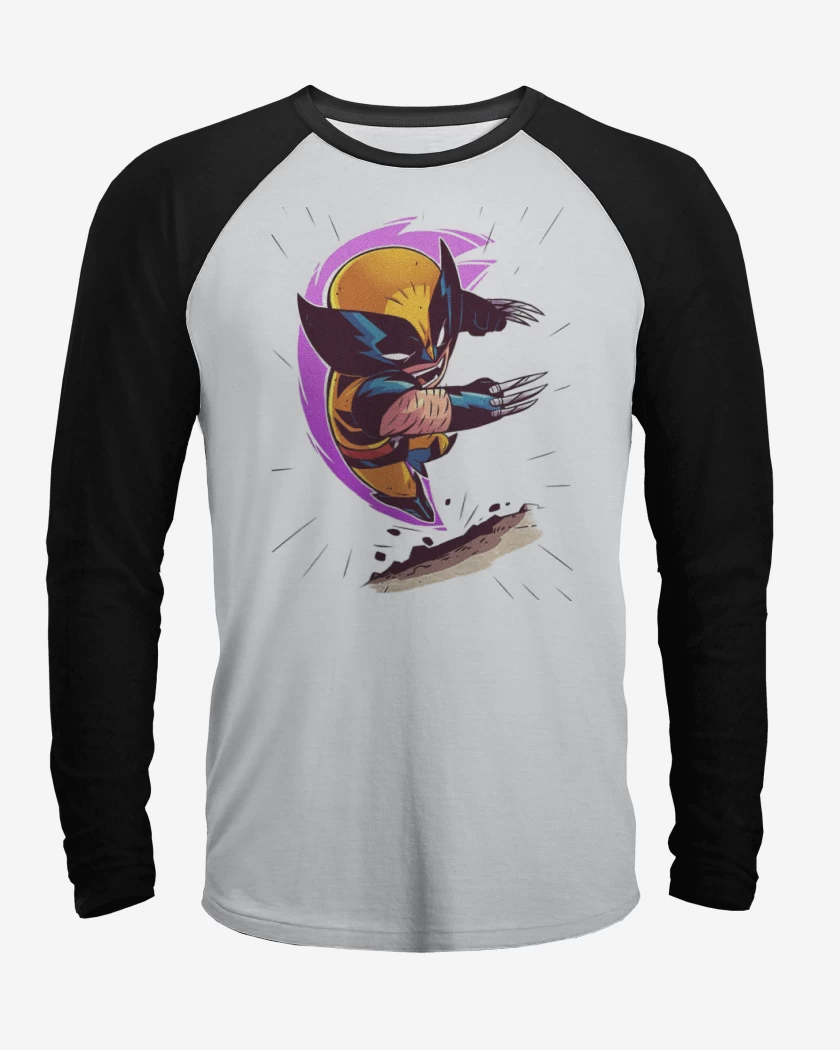 Polera Raglan Blanco / Negro de Chibi Wolverine
