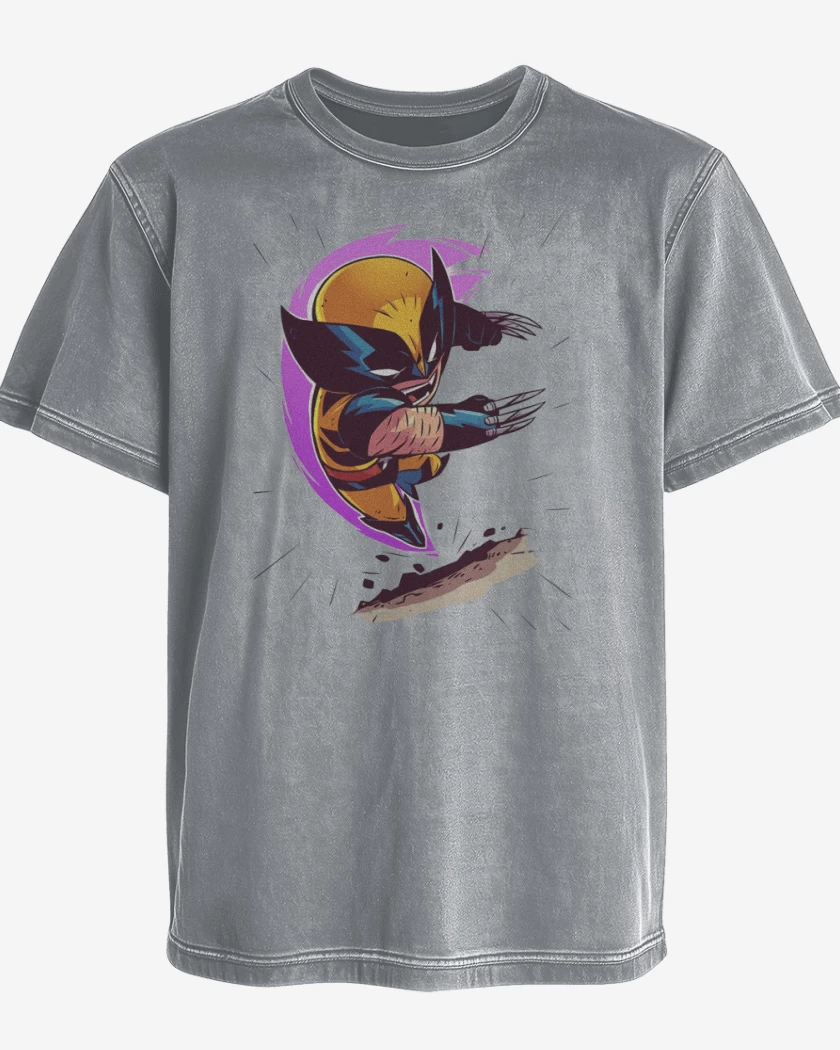 Polera desgastada Gris Melange de Chibi Wolverine