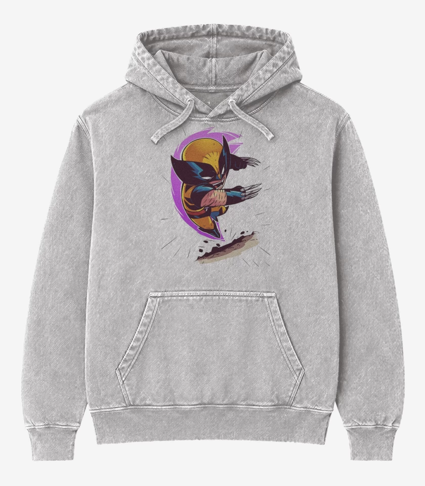 Poleron Canguro Acid Wash Gris Melange de Chibi Wolverine