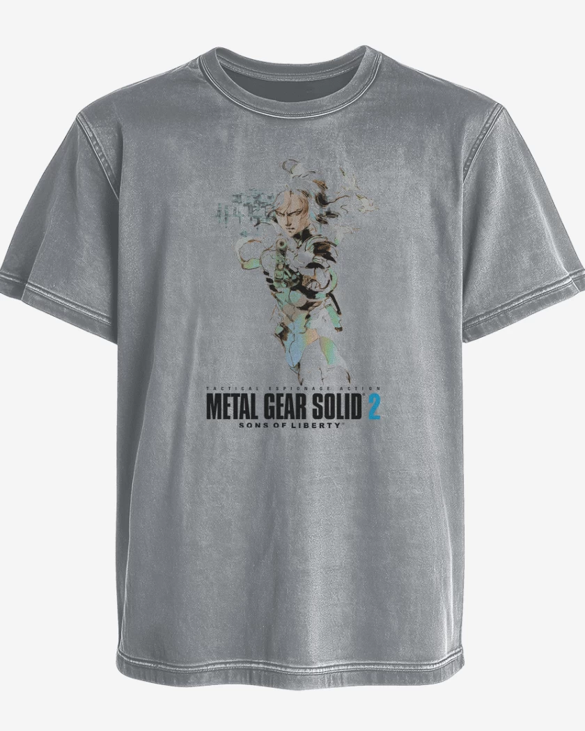 Polera desgastada Gris Melange de Metal Gear Solid 2 Raiden