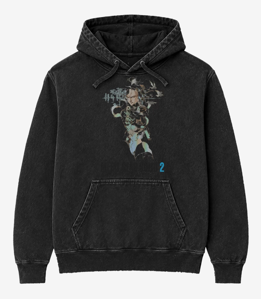 Poleron Canguro Acid Wash Negro de Metal Gear Solid 2 Raiden