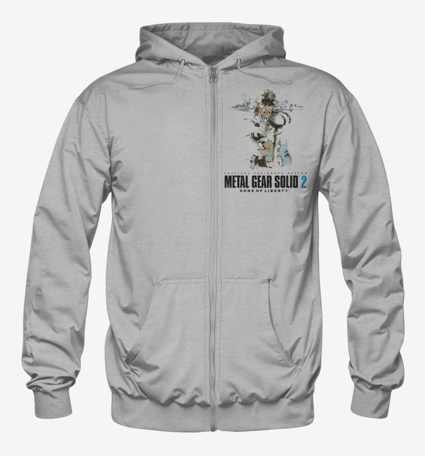 Poleron Canguro con cierre Gris Melange de Metal Gear Solid 2 Sons of Liberty Solid Snak