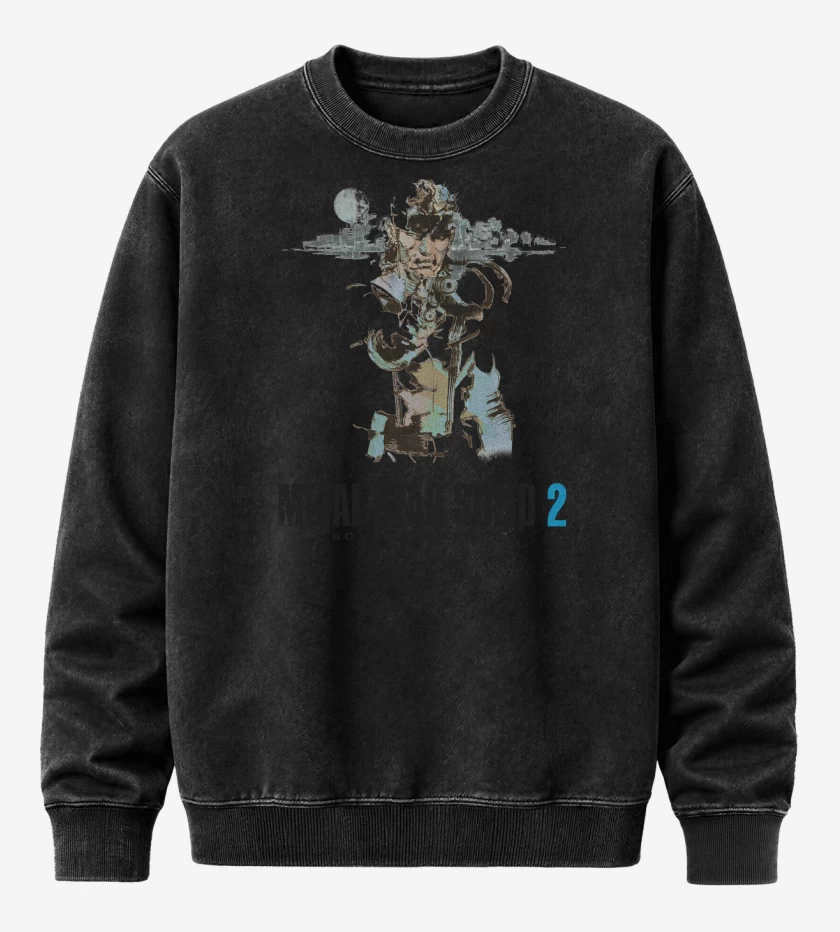 Poleron Polo Acid Wash Negro de Metal Gear Solid 2 Sons of Liberty Solid Snak