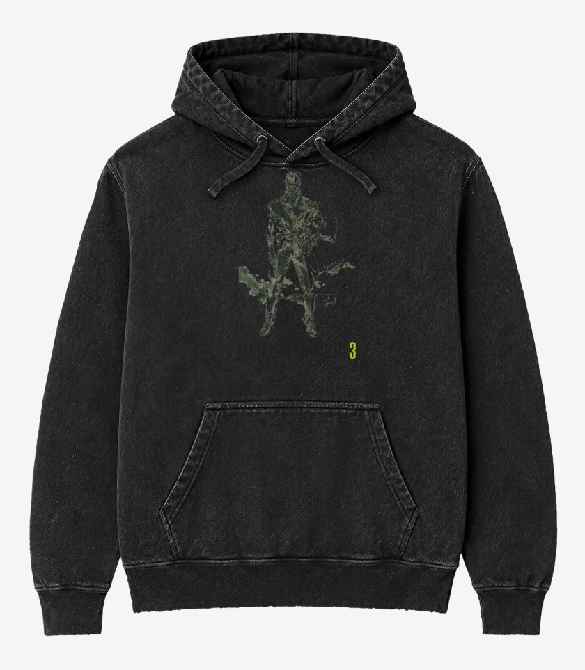 Poleron Canguro Acid Wash Negro de Metal Gear Solid 3 Snake Eater Ocelot