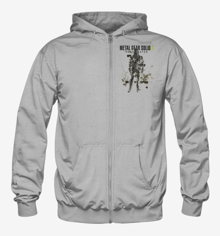 Poleron Canguro con cierre Gris Melange de Metal Gear Solid 3 Snake Eater Naked Snake