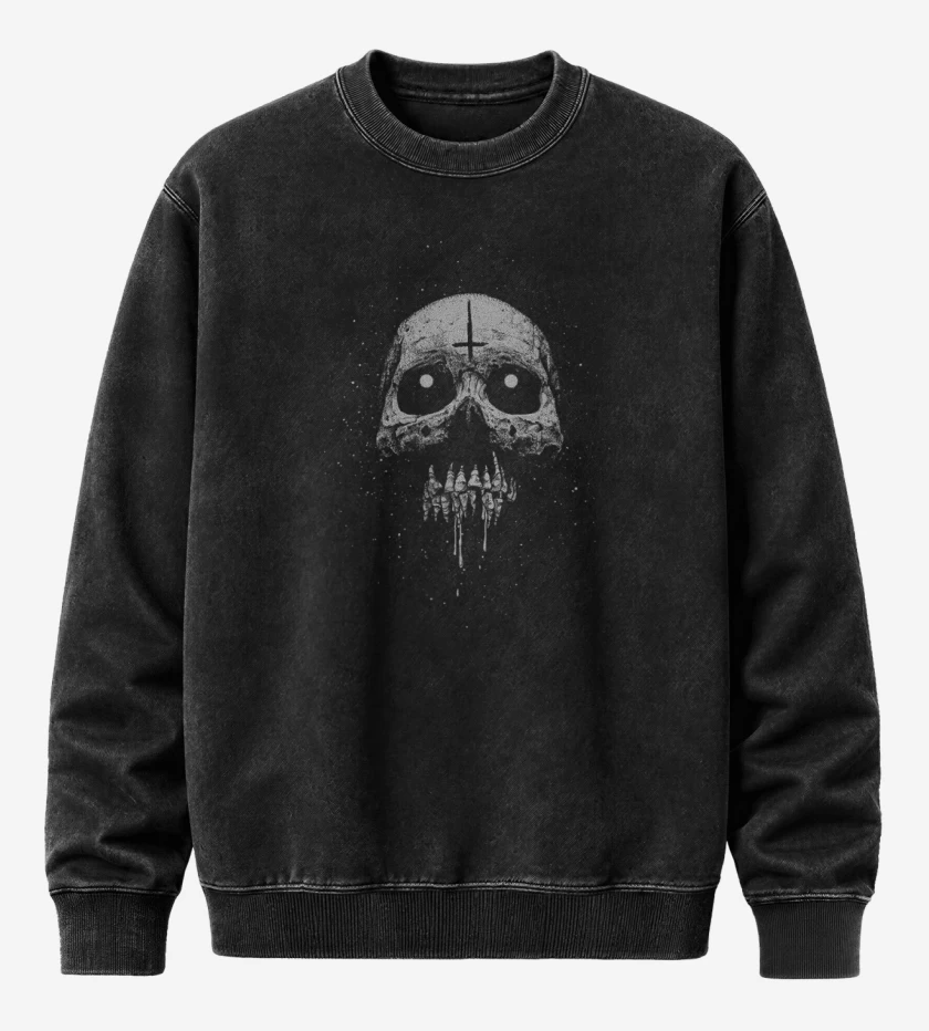 Poleron Polo Acid Wash Negro de Craneo Espacio