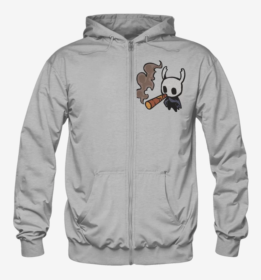 Poleron Canguro con cierre Gris Melange de Hollow Knight tabaquito
