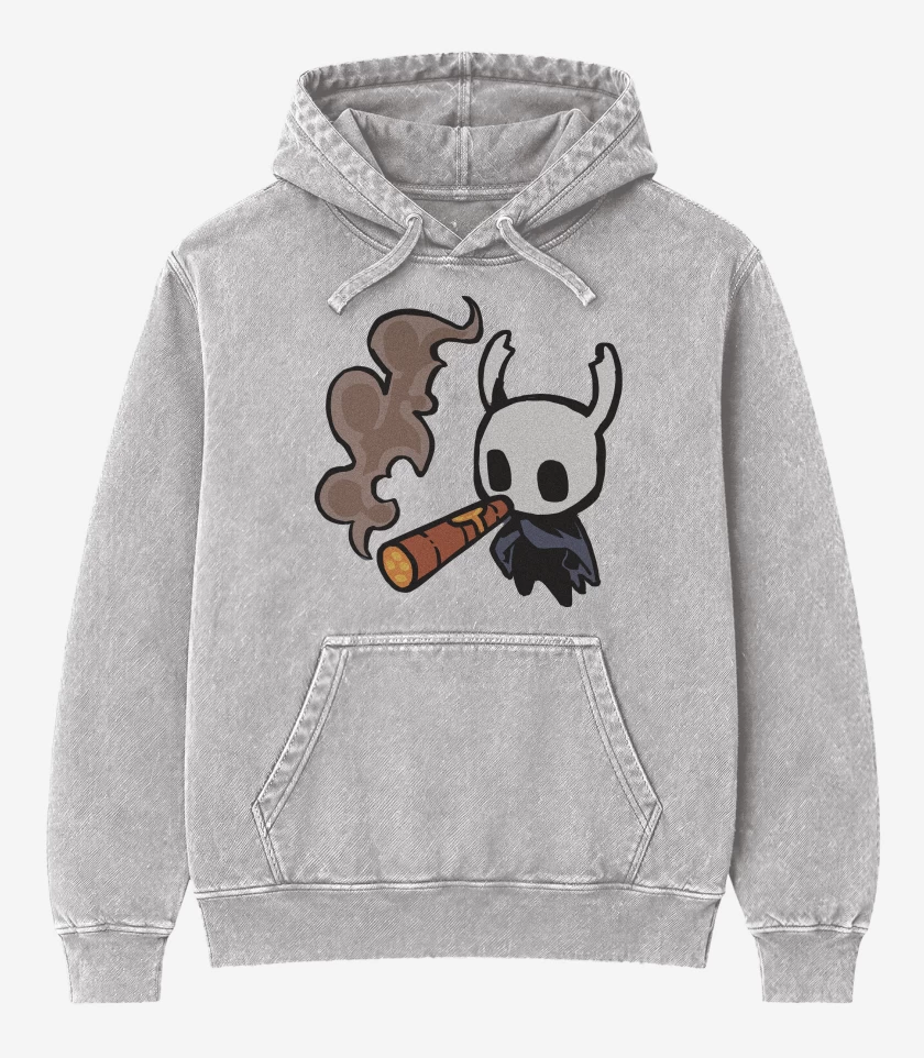 Poleron Canguro Acid Wash Gris Melange de Hollow Knight tabaquito