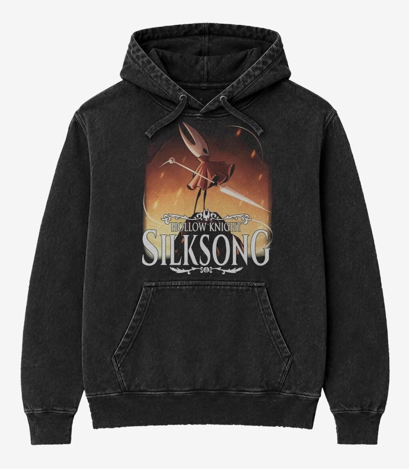 Poleron Canguro Acid Wash Negro de Hollow Knight Hornet 