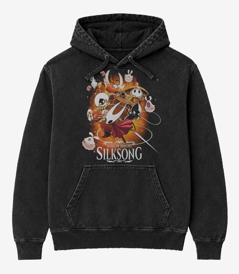 Poleron Canguro Acid Wash Negro de Hollow Knight Silksong