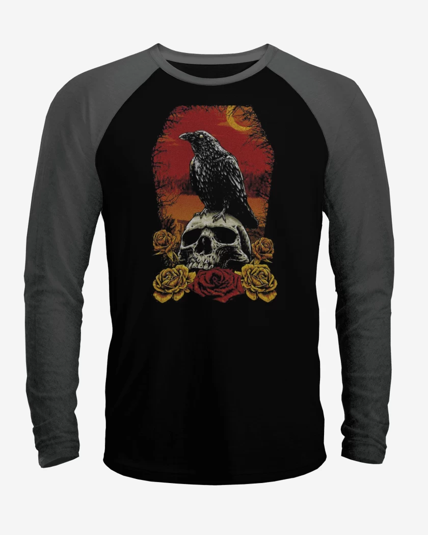 Polera Raglan Crow and Skull