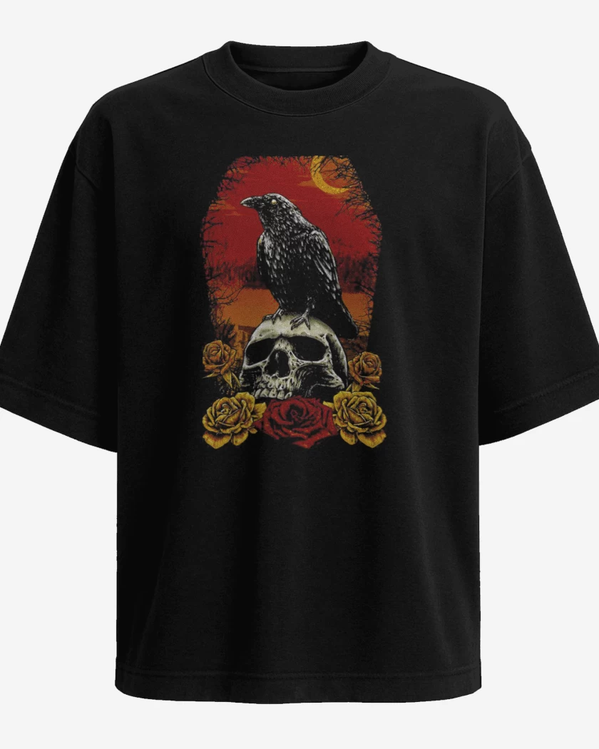 Polera Oversize Crow and Skull