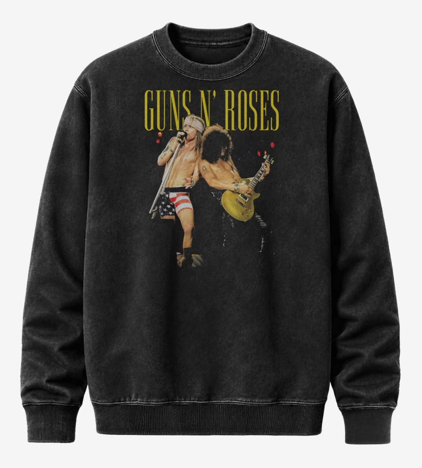Poleron Polo Acid Wash Negro de Guns n Roses 