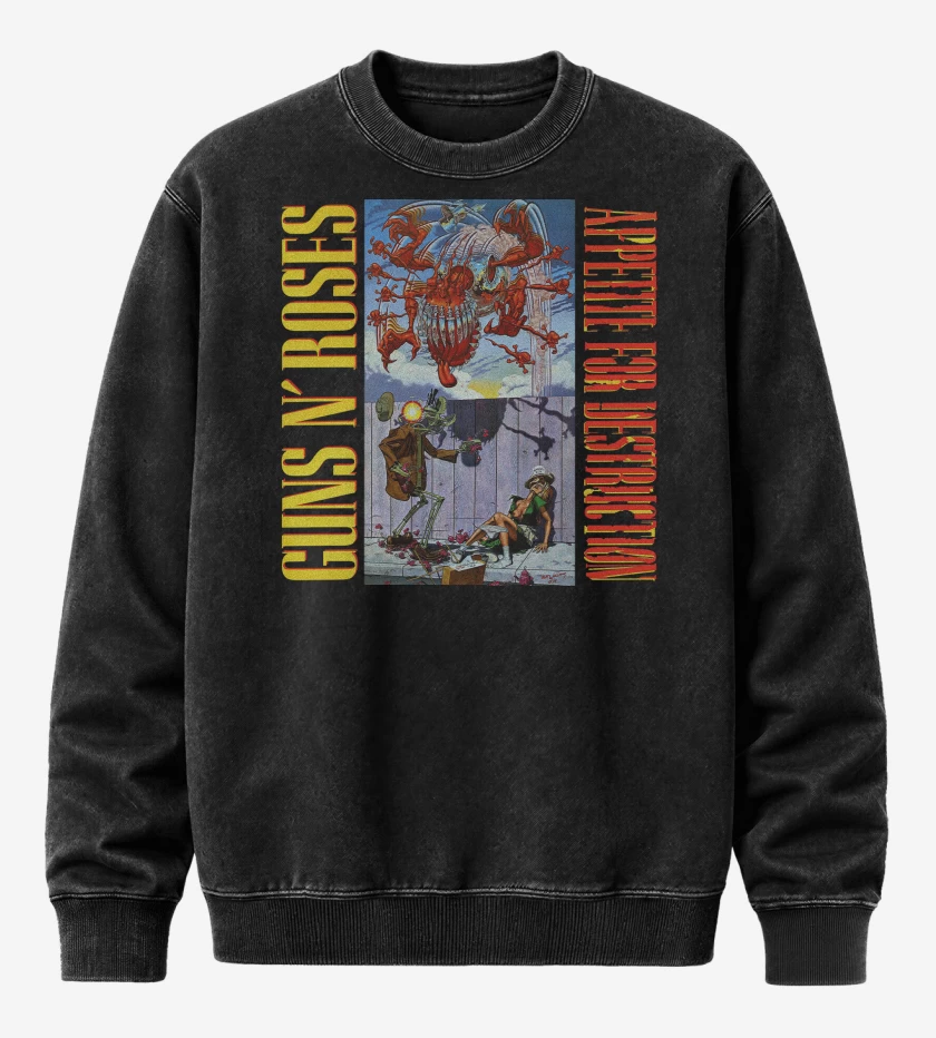 Poleron Polo Acid Wash Negro de Appetite for Destruction Guns n Roses 
