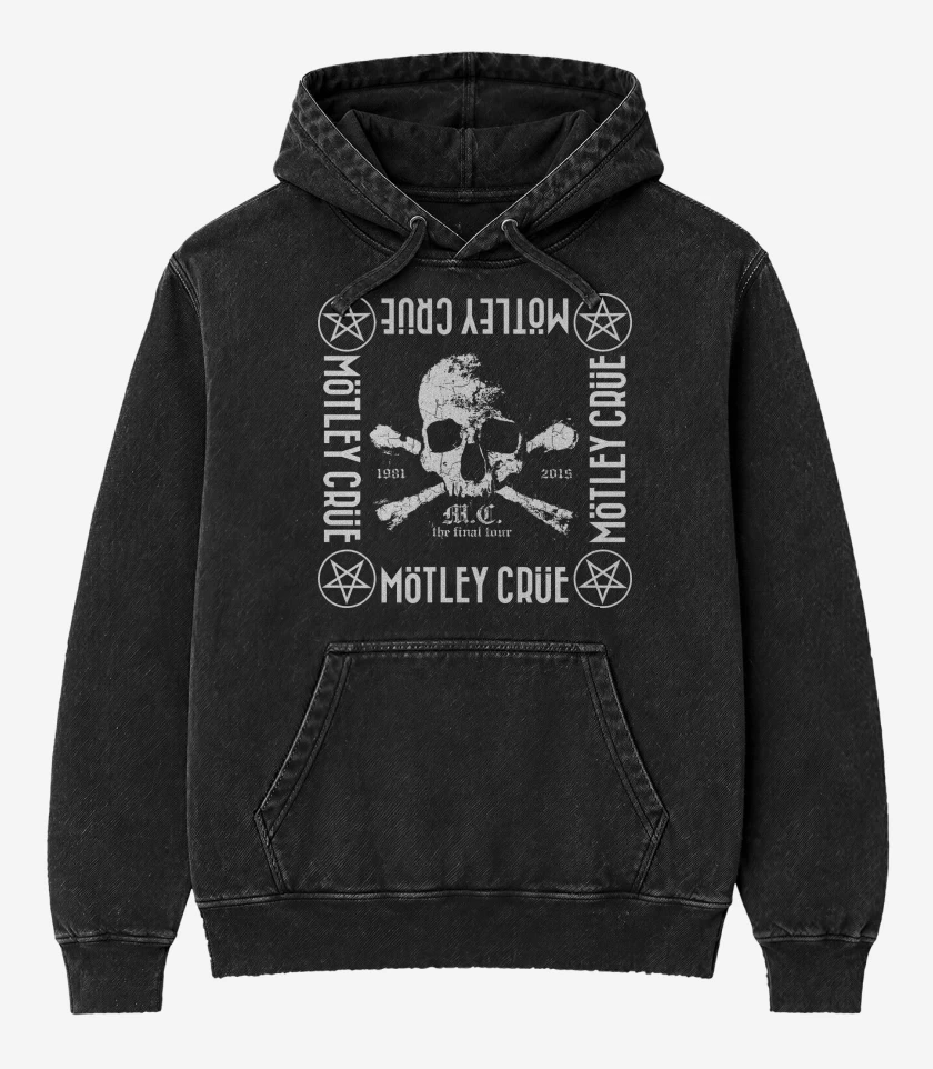 Poleron Canguro Acid Wash Negro de Motley Crue Calavera