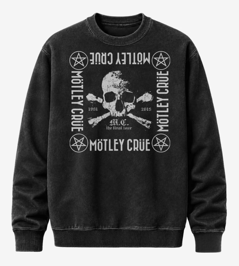 Poleron Polo Acid Wash Negro de Motley Crue Calavera