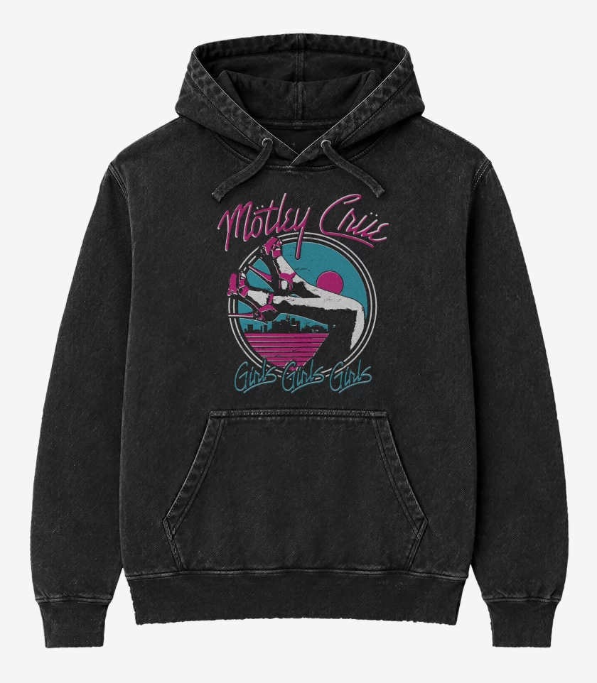 Poleron Canguro Acid Wash Negro de Motley Crue Girls
