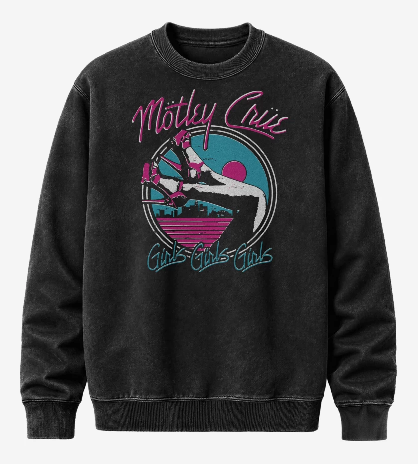 Poleron Polo Acid Wash Negro de Motley Crue Girls