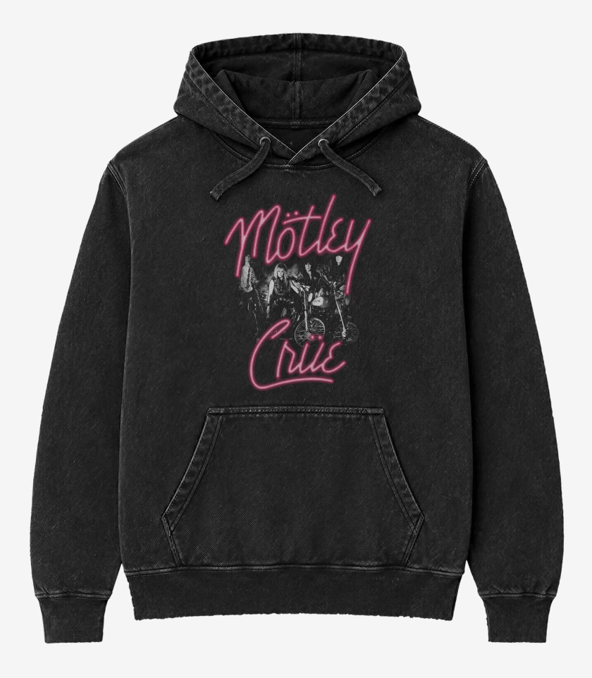 Poleron Canguro Acid Wash Negro de Motley Crue Girls Girls