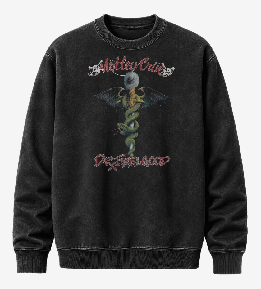 Poleron Polo Acid Wash Negro de Motley Crue Dr Feelgood