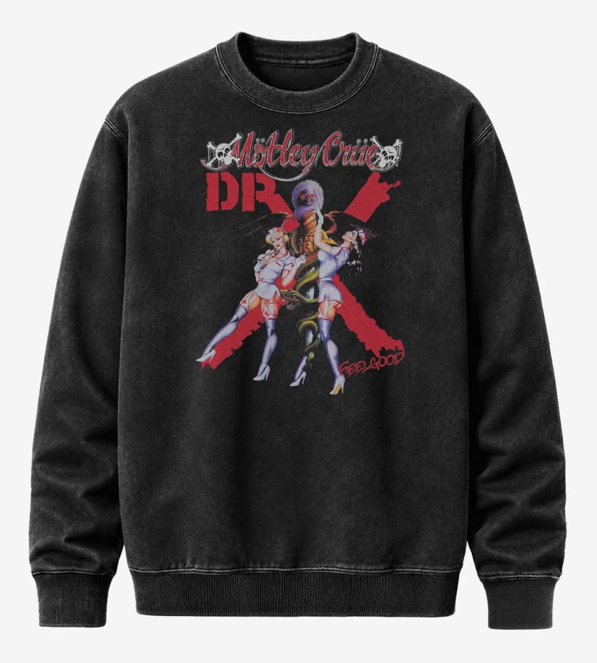 Poleron Polo Acid Wash Negro de Motley Crue Dr x Feelgood