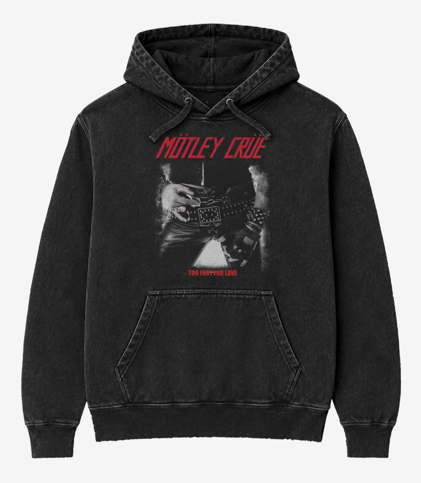 Poleron Canguro Acid Wash Negro de Motley Crue Too Fast For Love