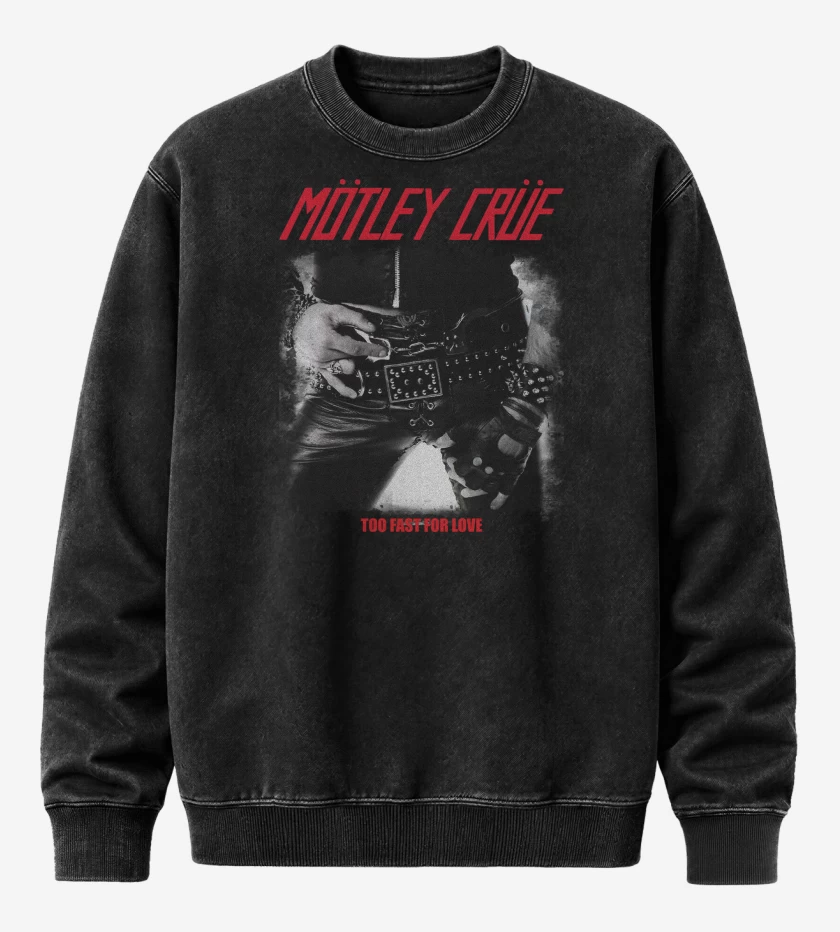 Poleron Polo Acid Wash Negro de Motley Crue Too Fast For Love