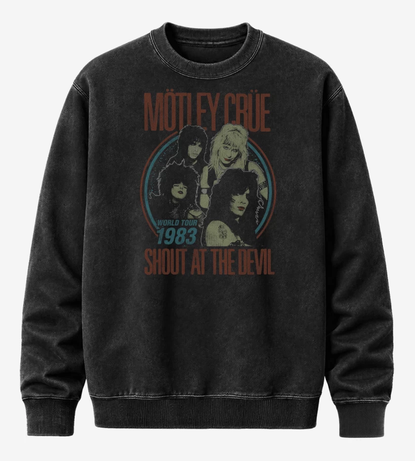 Poleron Polo Acid Wash Negro de Motley Crue World Tour 83