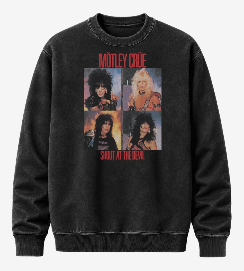 Poleron Polo Acid Wash Negro de Motley Crue Shout At the Devil