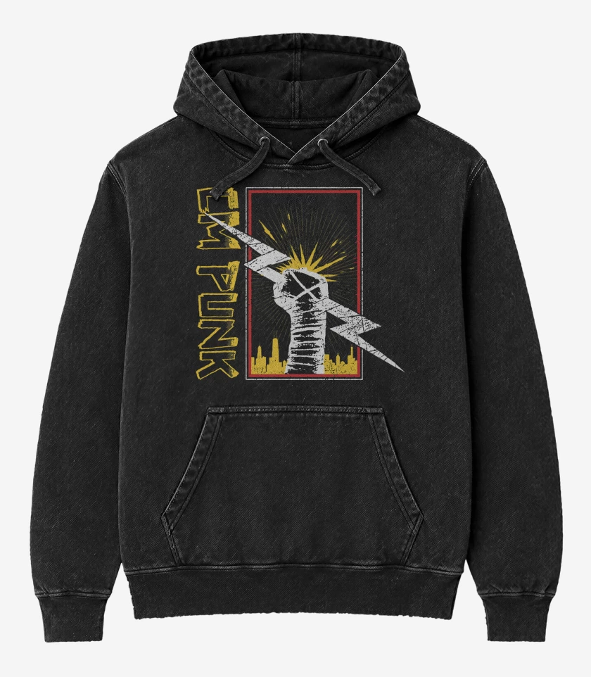 Poleron Canguro Acid Wash Negro de CM Punk 2025