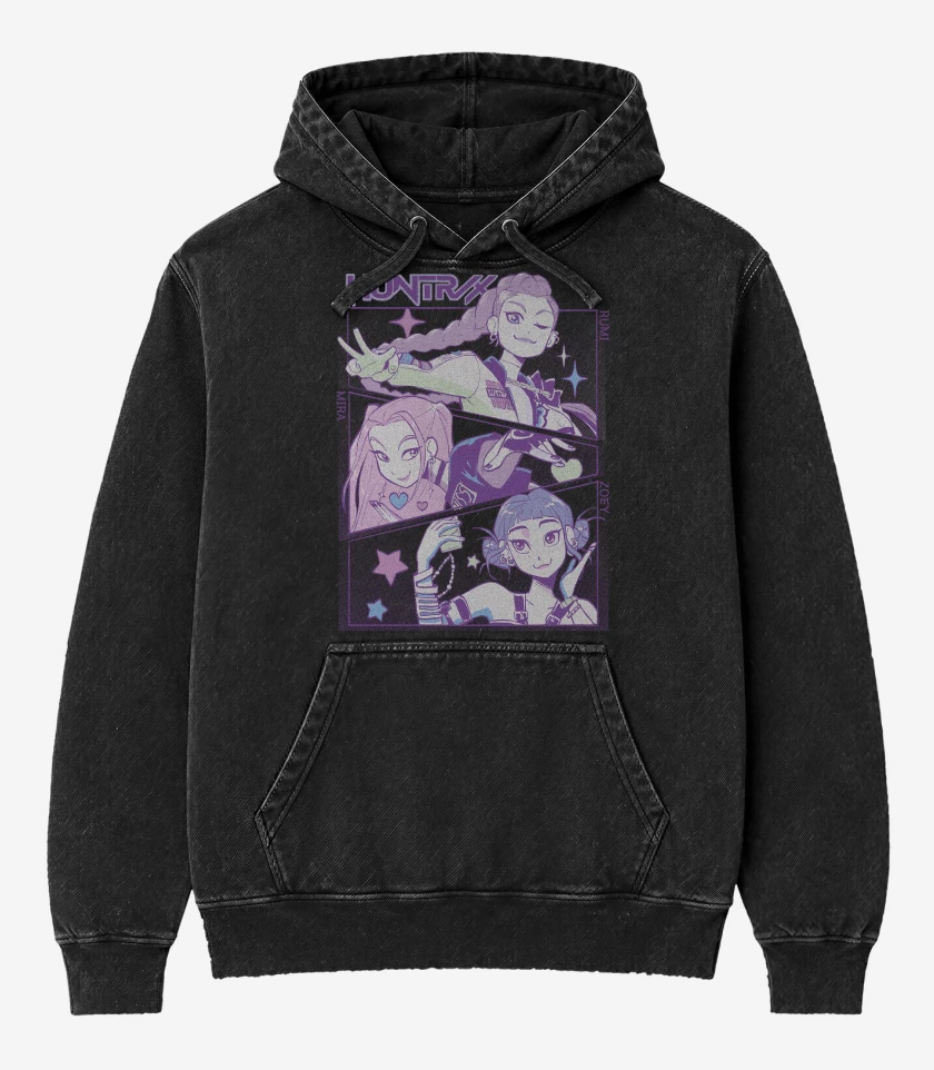 Poleron Canguro Acid Wash Negro de Guerreras del Kpop Huntrx