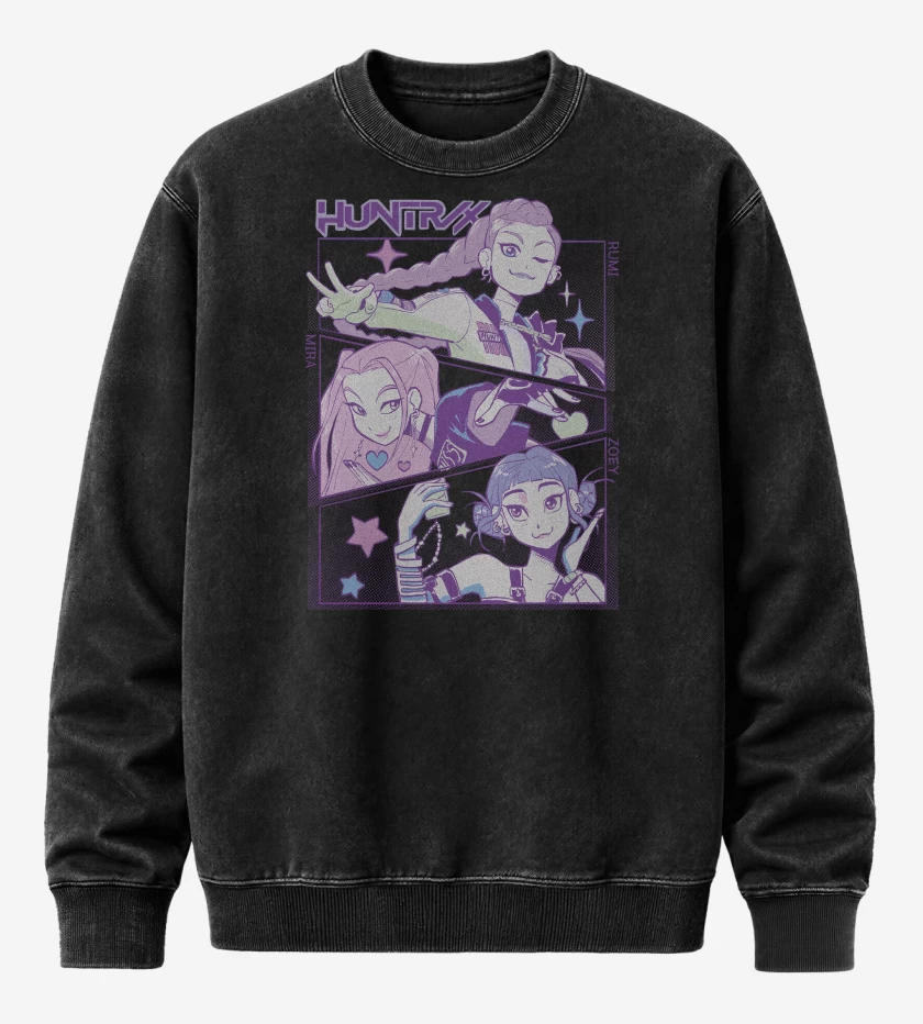 Poleron Polo Acid Wash Negro de Guerreras del Kpop Huntrx