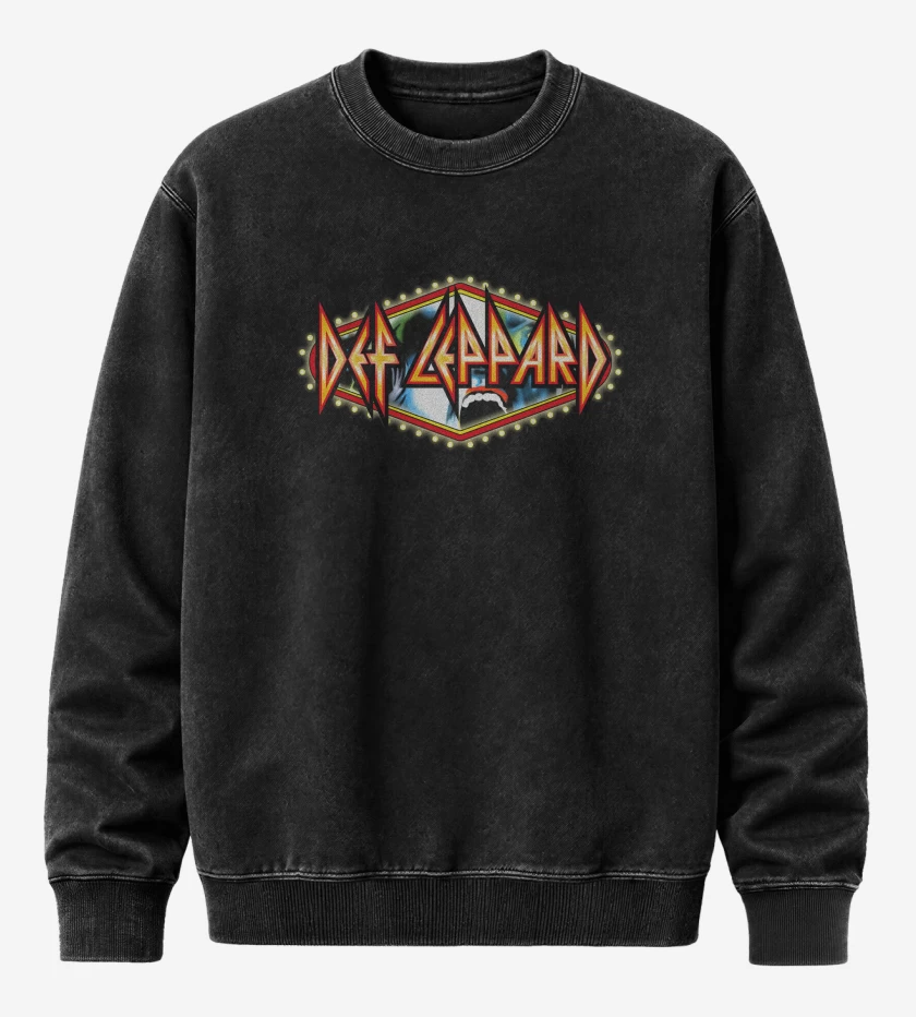 Poleron Polo Acid Wash Negro de Def Leppard Logo