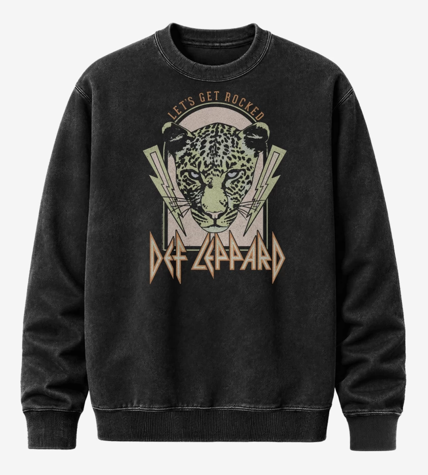 Poleron Polo Acid Wash Negro de Def Leppard Lets Get Rocked