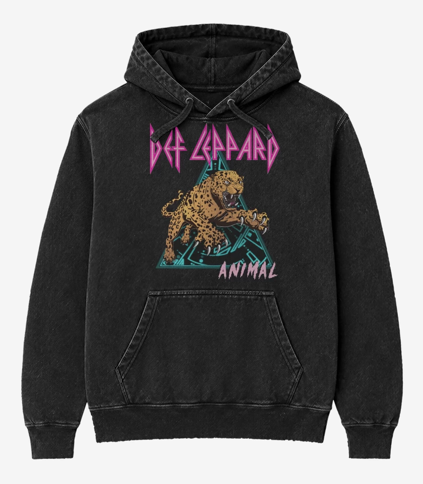 Poleron Canguro Acid Wash Negro de Def Leppard Animal