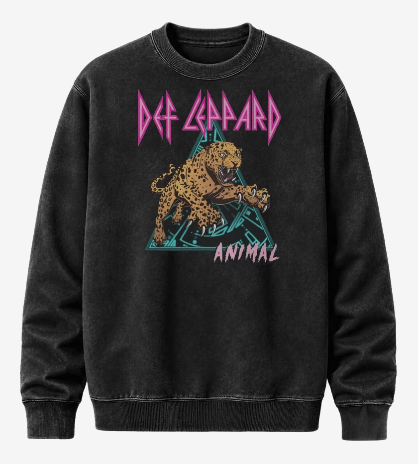 Poleron Polo Acid Wash Negro de Def Leppard Animal