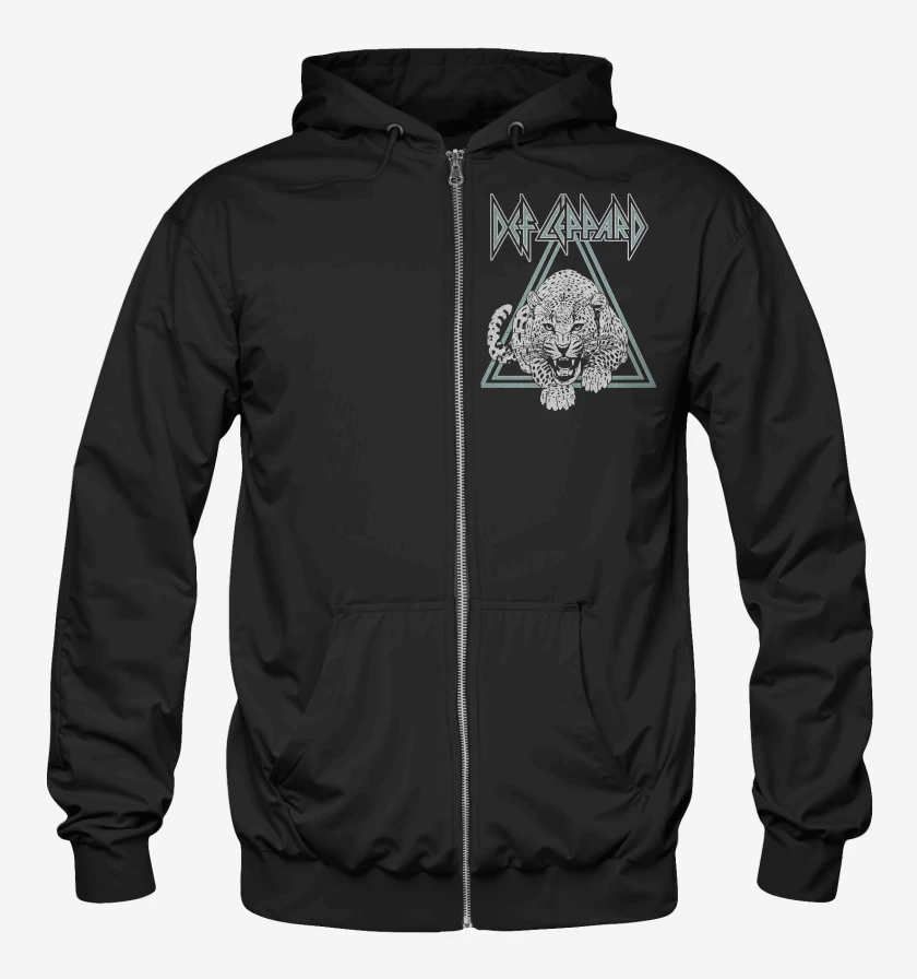 Poleron Canguro con cierre Negro de Def Leppard Leopardo
