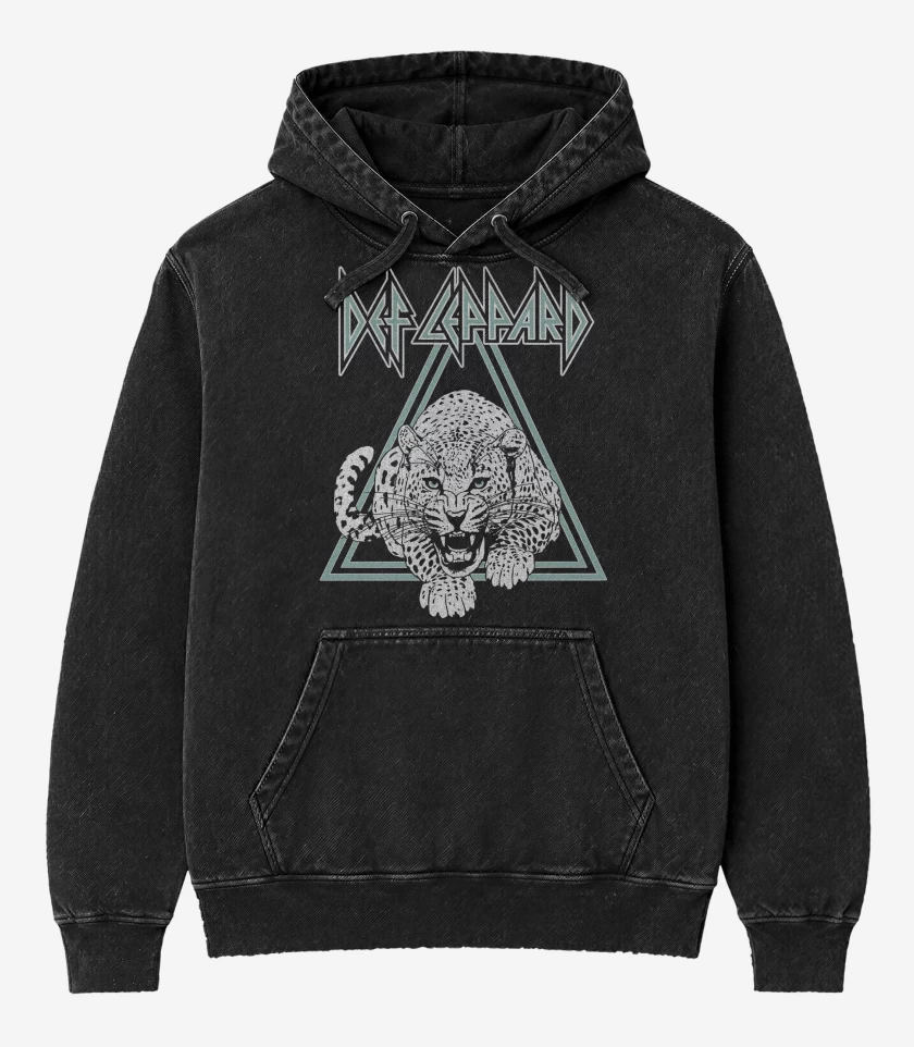 Poleron Canguro Acid Wash Negro de Def Leppard Leopardo
