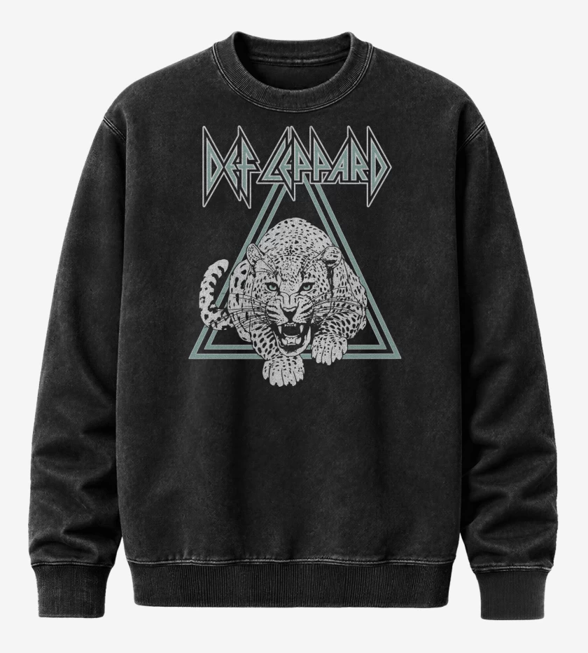 Poleron Polo Acid Wash Negro de Def Leppard Leopardo