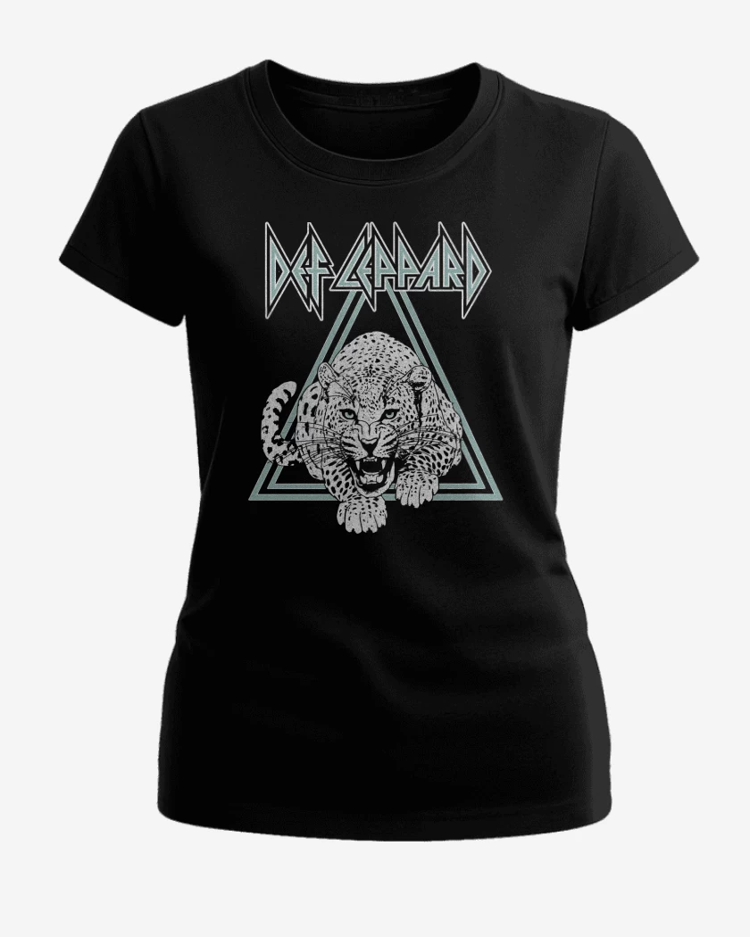 Polera de Mujer Negro de Def Leppard Leopardo