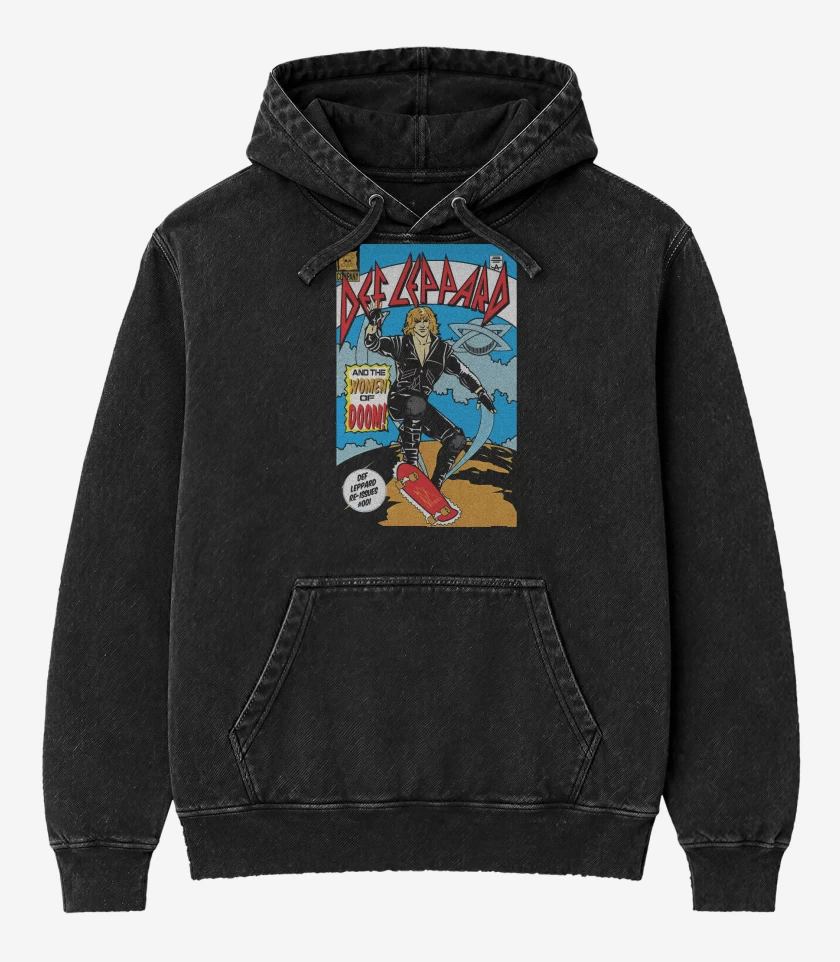 Poleron Canguro Acid Wash Negro de Def Leppard Comic