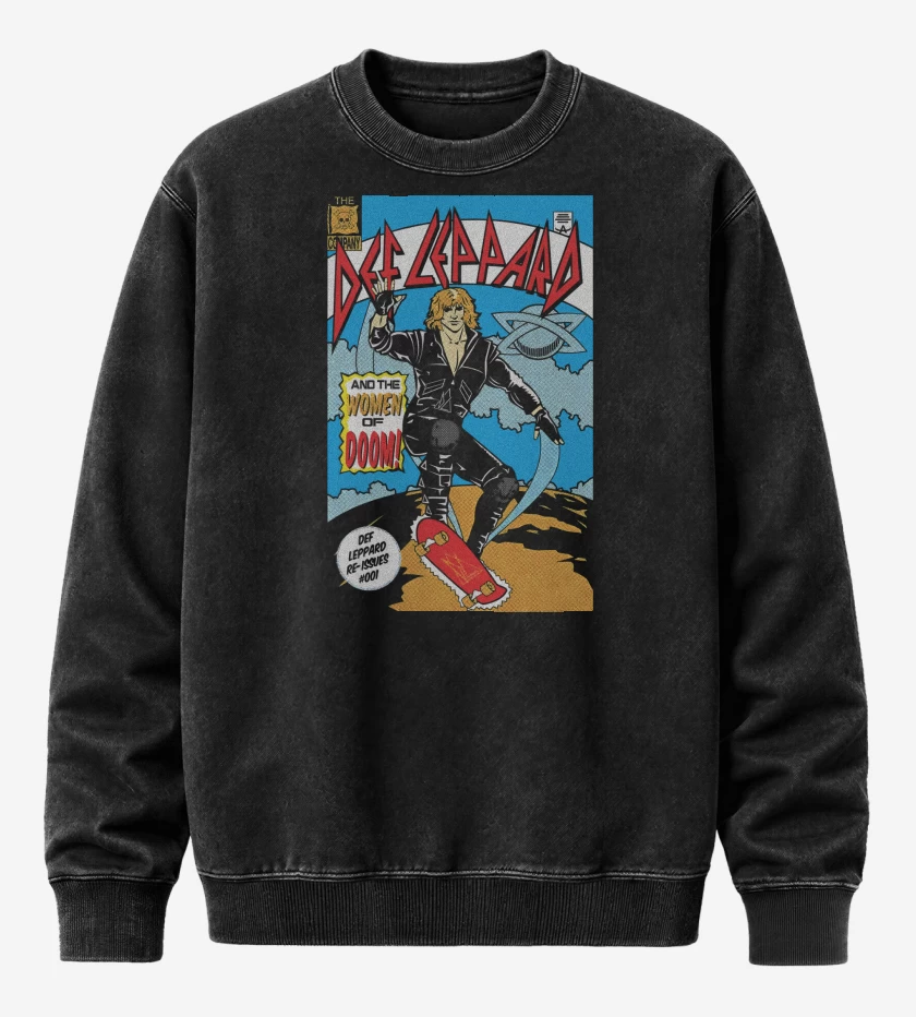 Poleron Polo Acid Wash Negro de Def Leppard Comic