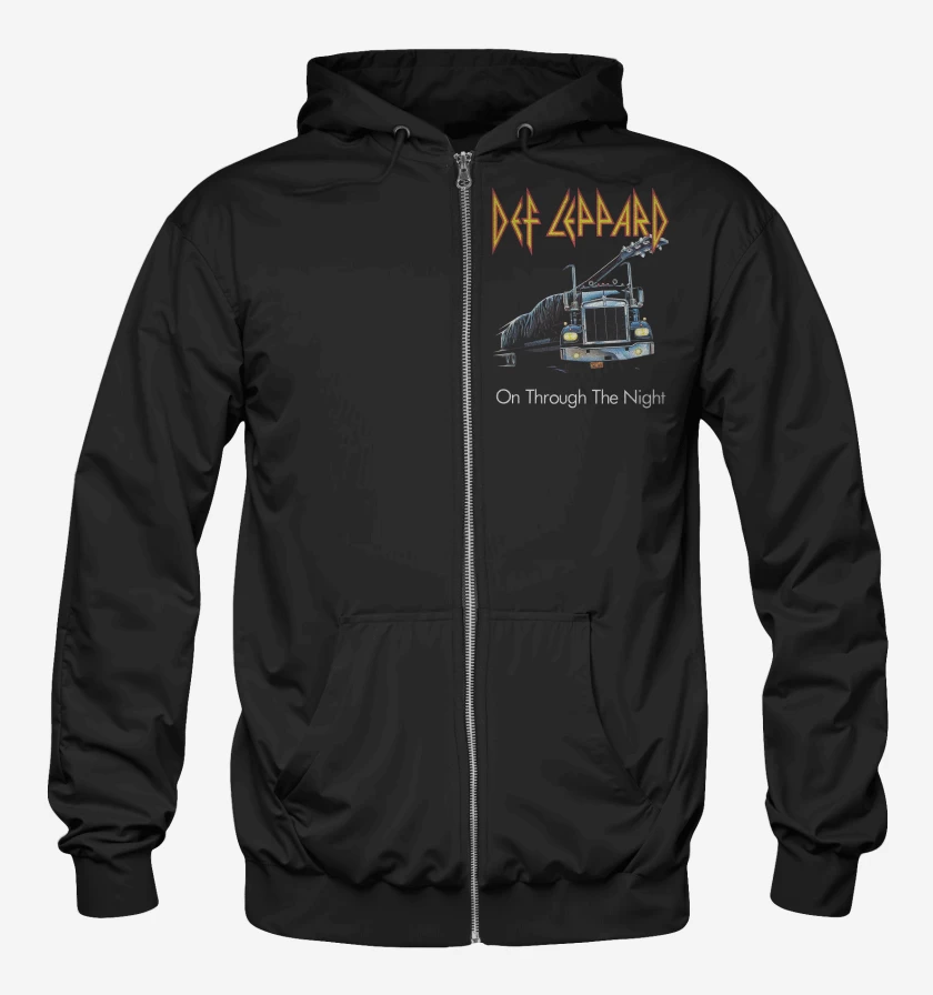 Poleron Canguro con cierre Negro de Def Leppard On Through The Night