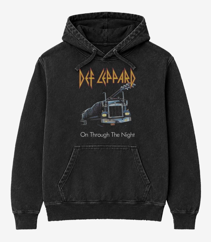 Poleron Canguro Acid Wash Negro de Def Leppard On Through The Night