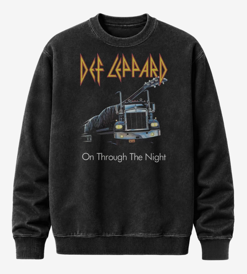 Poleron Polo Acid Wash Negro de Def Leppard On Through The Night